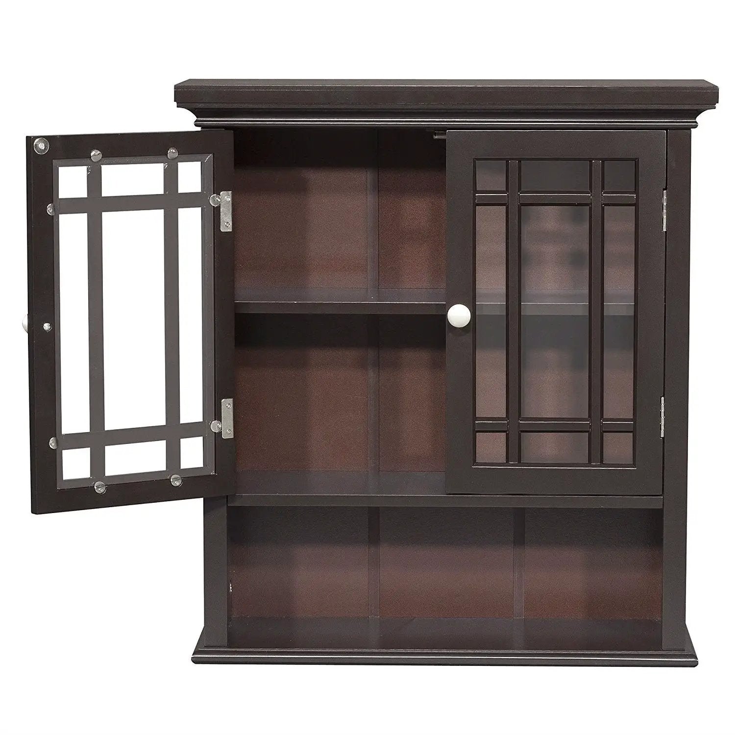 Dark Espresso 2-Door Bathroom Wall Cabinet with Open Shelf by HomePacific