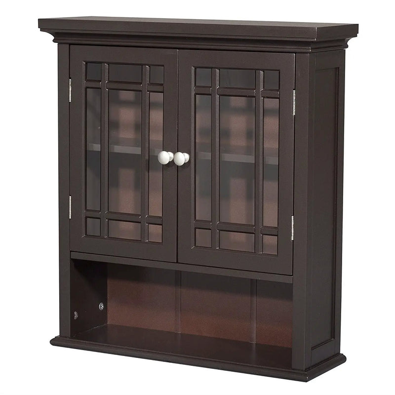 Dark Espresso 2-Door Bathroom Wall Cabinet with Open Shelf by HomePacific