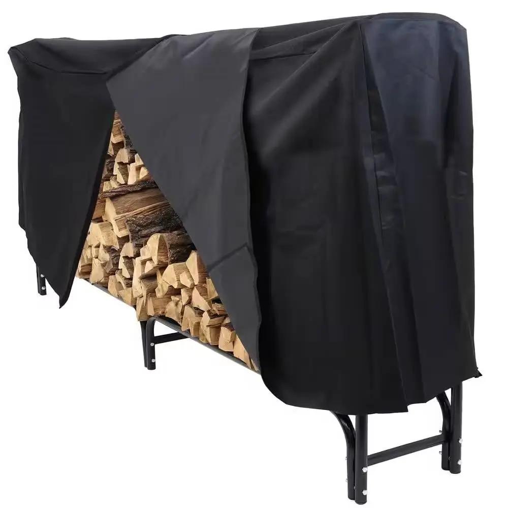 Indoor/Outdoor 8-ft. Black Metal Firewood Rack with Cover by HomePacific