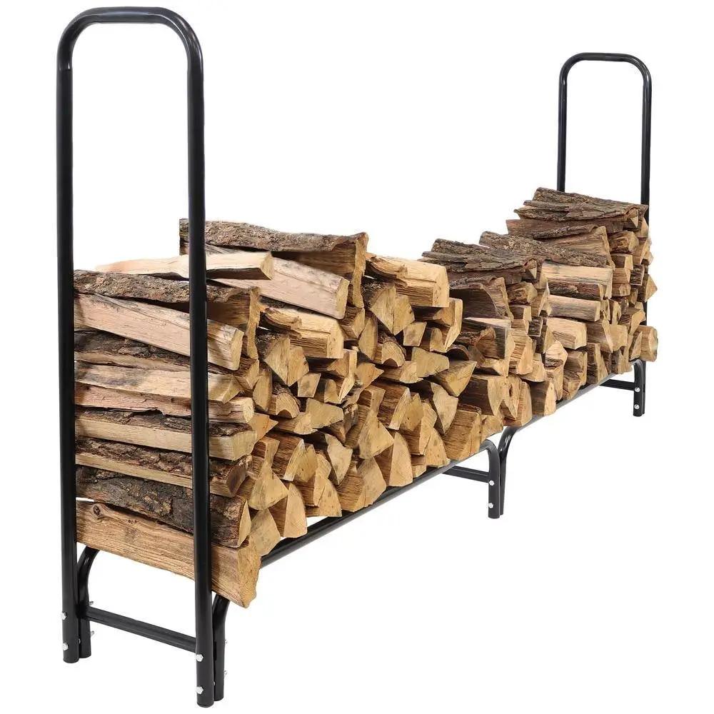Indoor/Outdoor 8-ft. Black Metal Firewood Rack with Cover by HomePacific