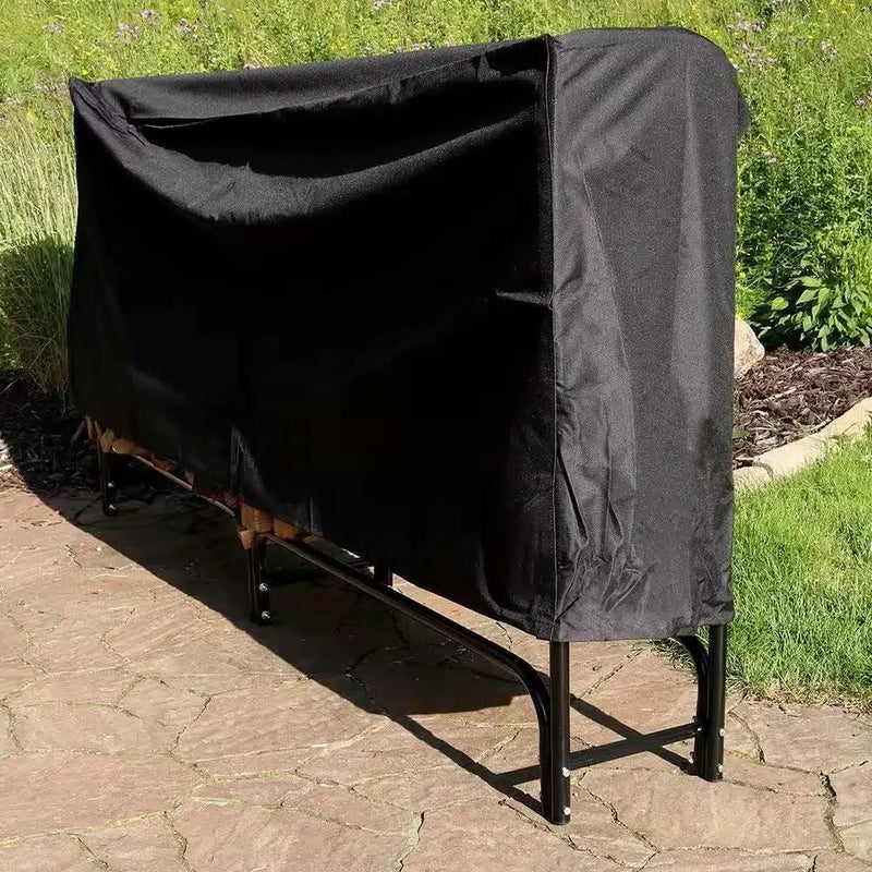 Indoor/Outdoor 8-ft. Black Metal Firewood Rack with Cover by HomePacific
