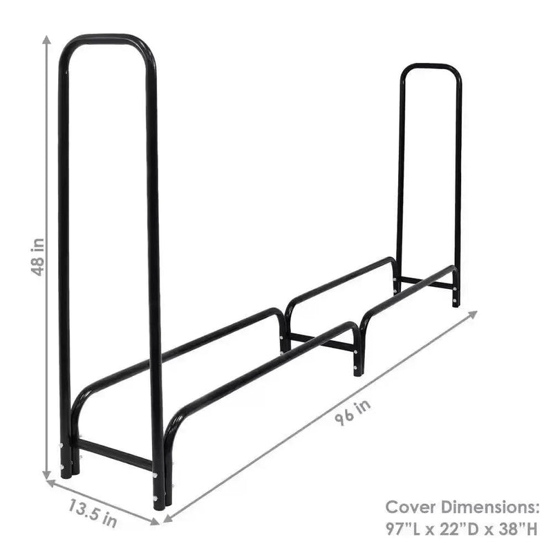 Indoor/Outdoor 8-ft. Black Metal Firewood Rack with Cover by HomePacific