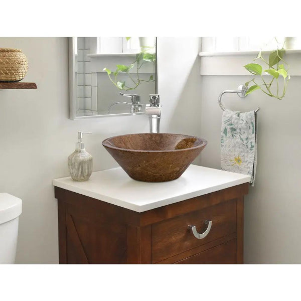Handcrafted Noce Brown Travertine V-Shape Tapered Vessel Sink - Polished Finish 16x6