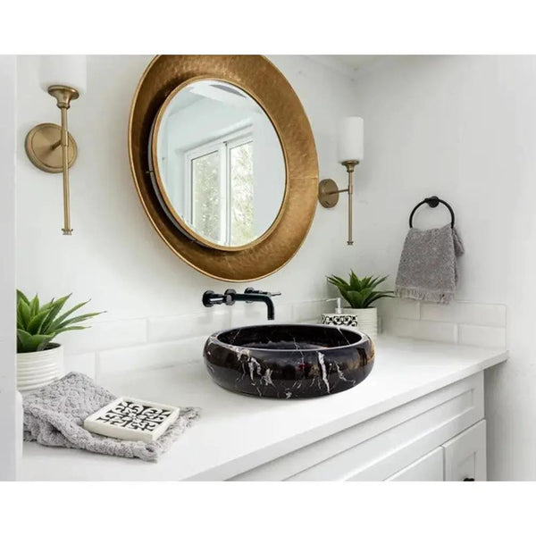 Toros Turkish Black Marble Polished Round Vessel Sink Bowl 16x5