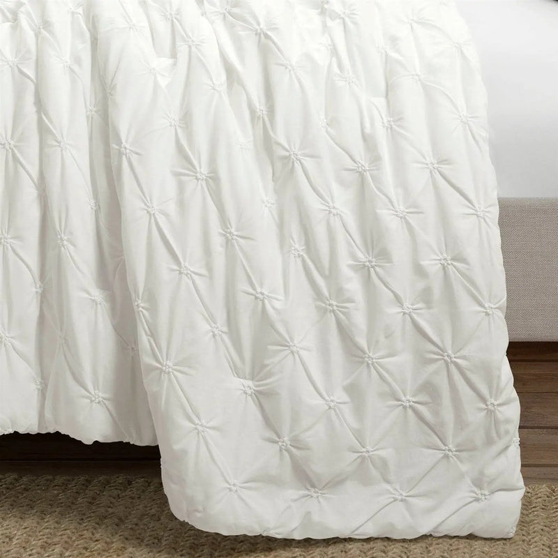 King Size Soft Pleated Cotton 3 Piece Comforter Set White by HomePacific
