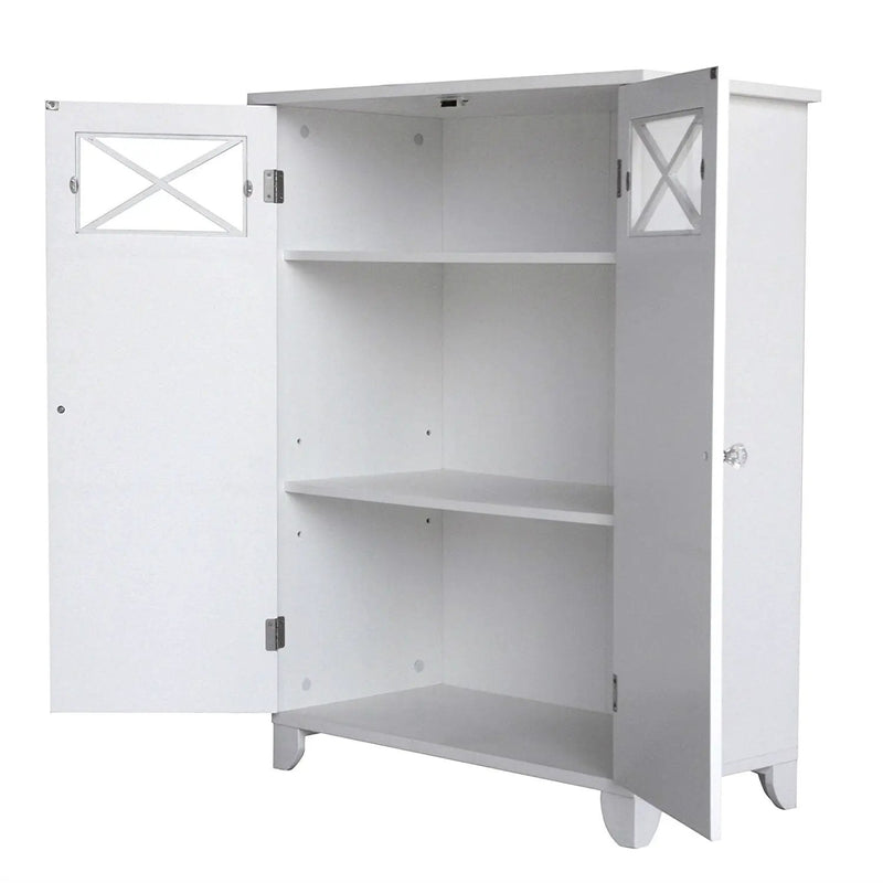 White 2-Door Bathroom Floor Cabinet with Adjustable Storage Shelf by HomePacific