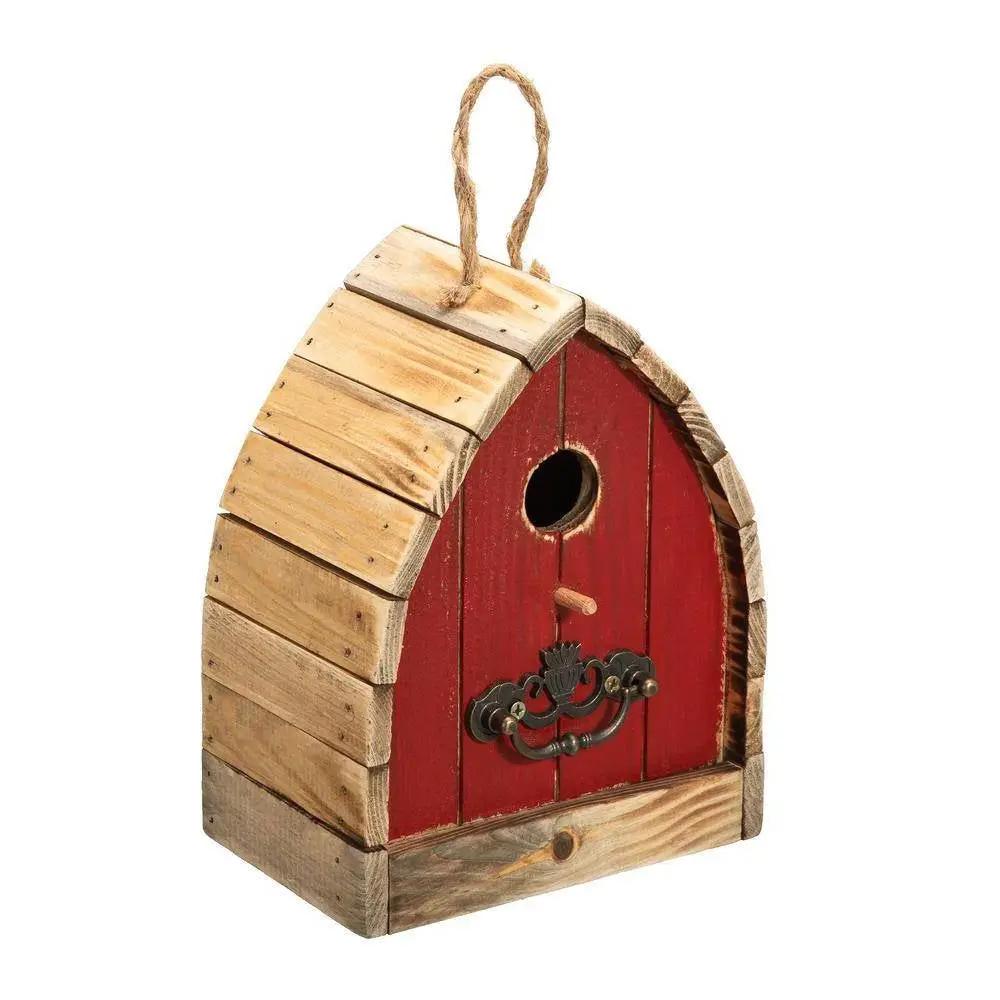 Vintage Farmhouse Style Red Solid Wood Outdoor Birdhouse by HomePacific
