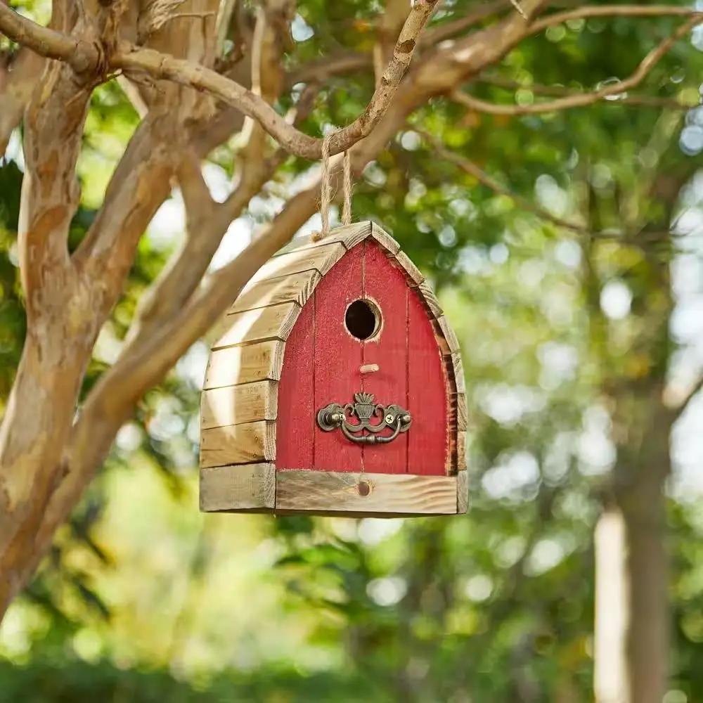 Vintage Farmhouse Style Red Solid Wood Outdoor Birdhouse by HomePacific