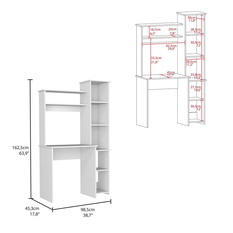 Versalles Writing Desk, Two Superior Shelves, Five Cubbies - White by HouseOfZazla