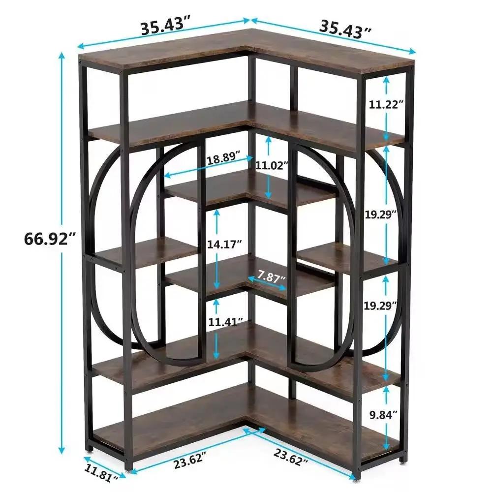 67-inch Tall Modern Industrial Metal Wood Corner Bookcase by HomePacific