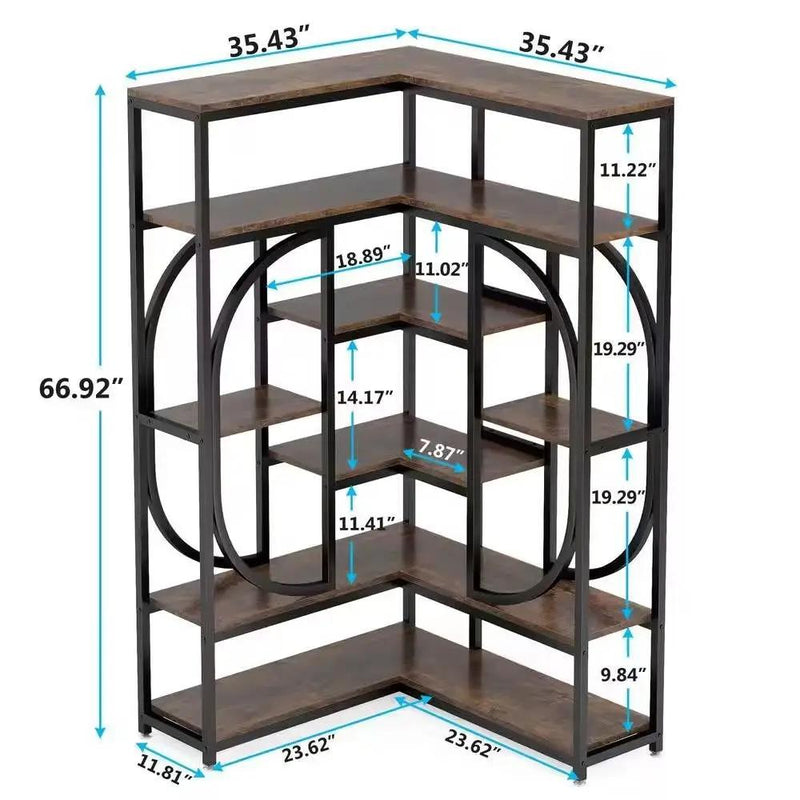 67-inch Tall Modern Industrial Metal Wood Corner Bookcase by HomePacific