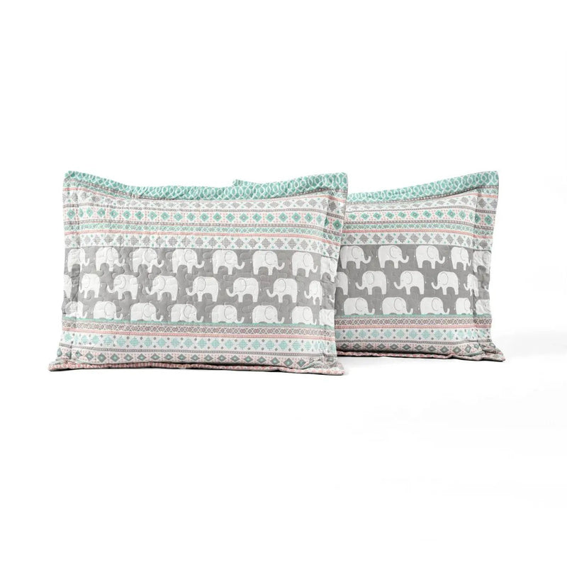 Turquoise Pink Grey Lightweight 6 Piece Elephant Pattern Daybed Cover Quilt Set by HomePacific