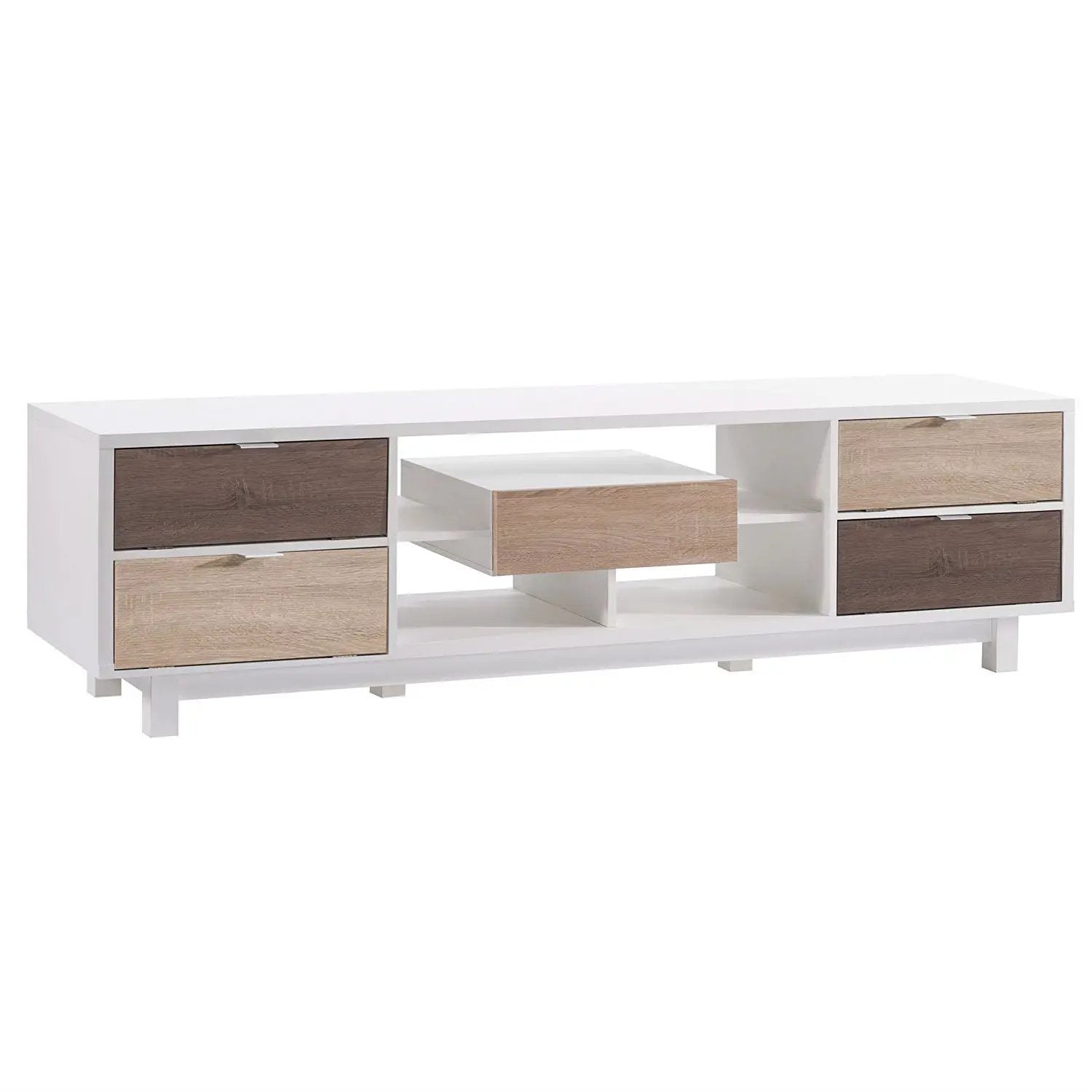 Modern 70-inch White TV Stand Entertainment Center with Natural Wood Accents by HomePacific