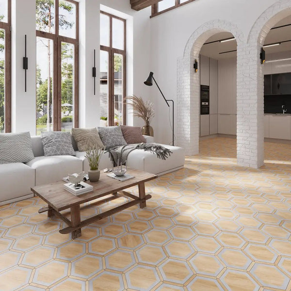 Oak wash Gray 9x10 Matte Hexagon Porcelain Tile (18 pack, 8.07 sq ft/case)