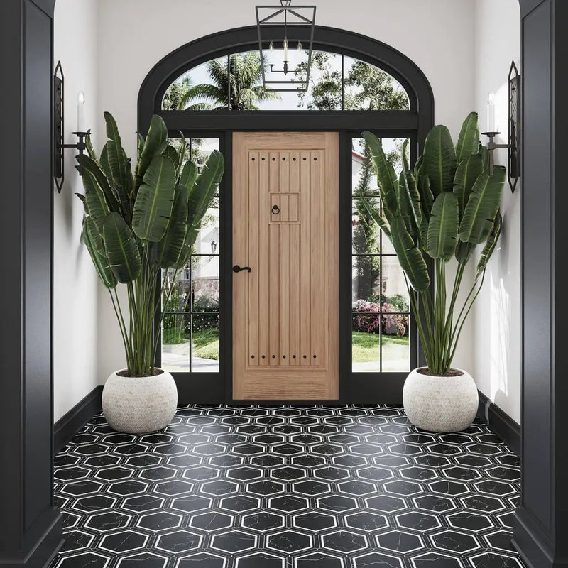 Black White 9x10 Matte Hexagon Porcelain Tile (18 pack, 8.07 sq ft/case) by Apollo Tile