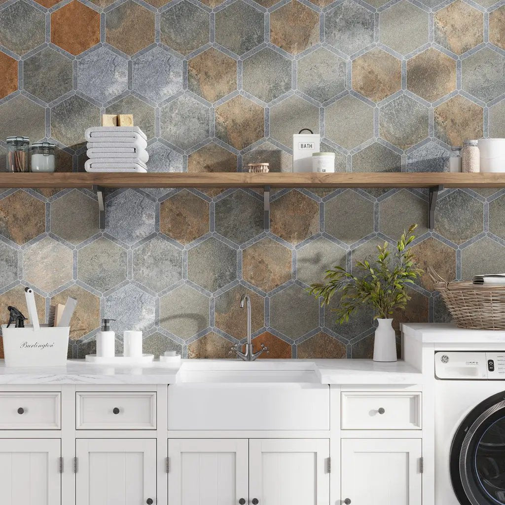 Burnt Umber Brown Gray 9x10 Matte Hexagon Porcelain Tile (18 pack, 8.07 sq ft/case) by Apollo Tile