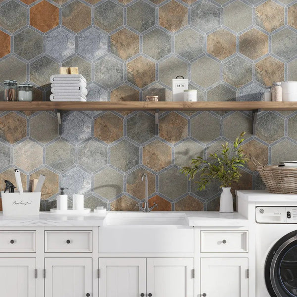Burnt Umber Brown Gray 9x10 Matte Hexagon Porcelain Tile (18 pack, 8.07 sq ft/case)