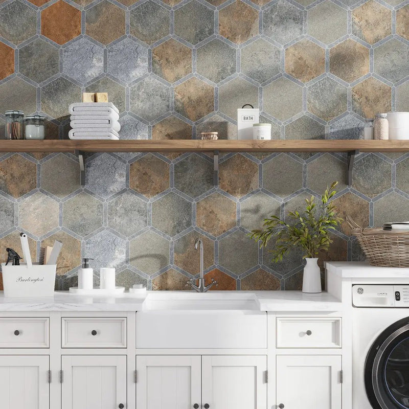 Burnt Umber Brown Gray 9x10 Matte Hexagon Porcelain Tile (18 pack, 8.07 sq ft/case) by Apollo Tile