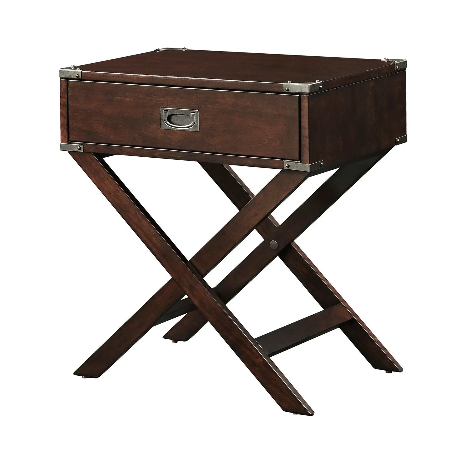Espresso Brown Wood 1-Drawer End Table Nightstand with X Legs by HomePacific