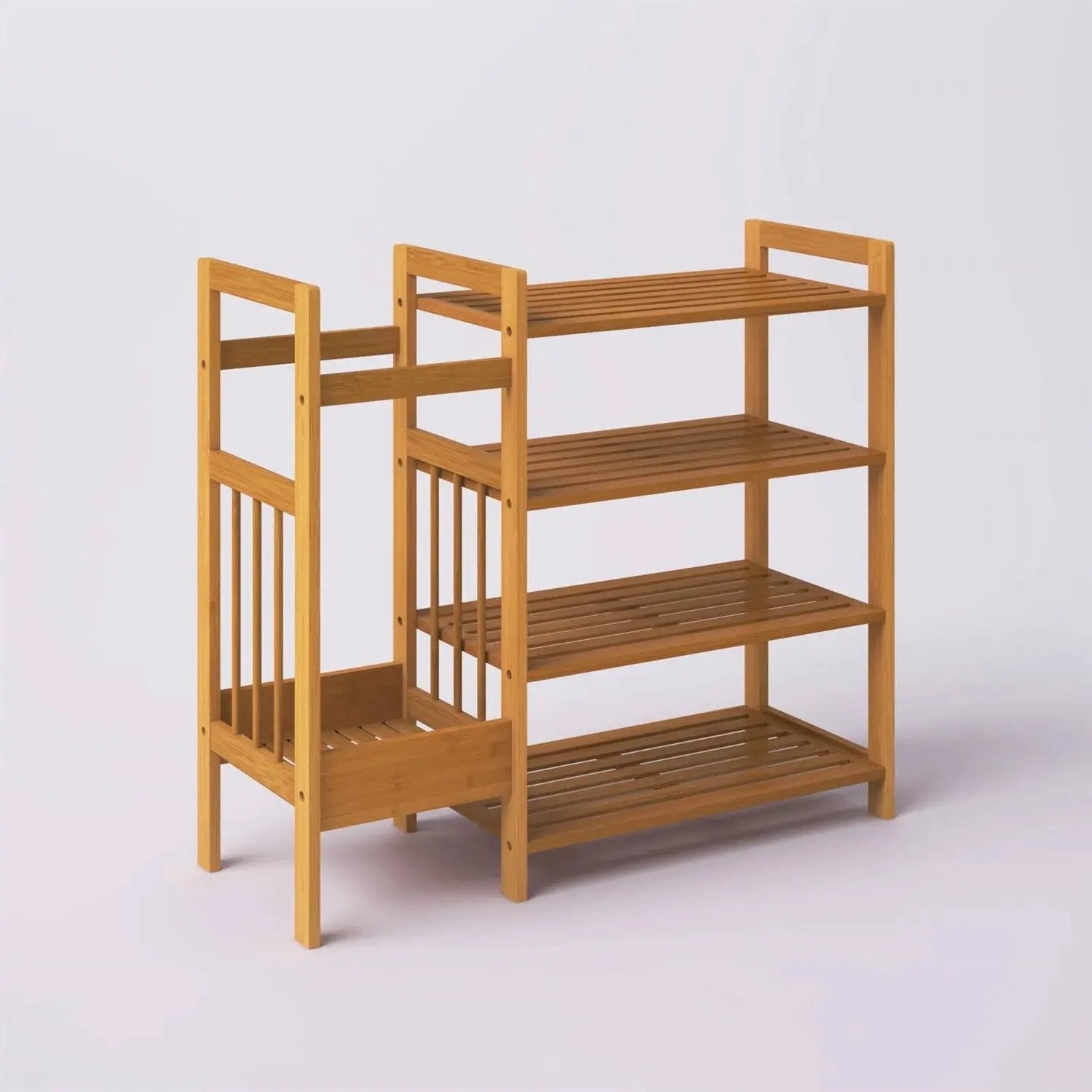 2-Shelf Entryway Shoe Rack Bench with Bla2-in-1 Entryway 4-Shelf Bamboo Shoe Rack and Umbrella Holderck Metal Frame and Brown Wood Top by HomePacific