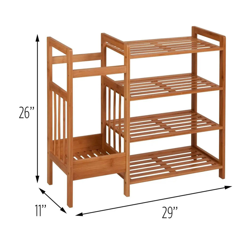 2-Shelf Entryway Shoe Rack Bench with Bla2-in-1 Entryway 4-Shelf Bamboo Shoe Rack and Umbrella Holderck Metal Frame and Brown Wood Top by HomePacific