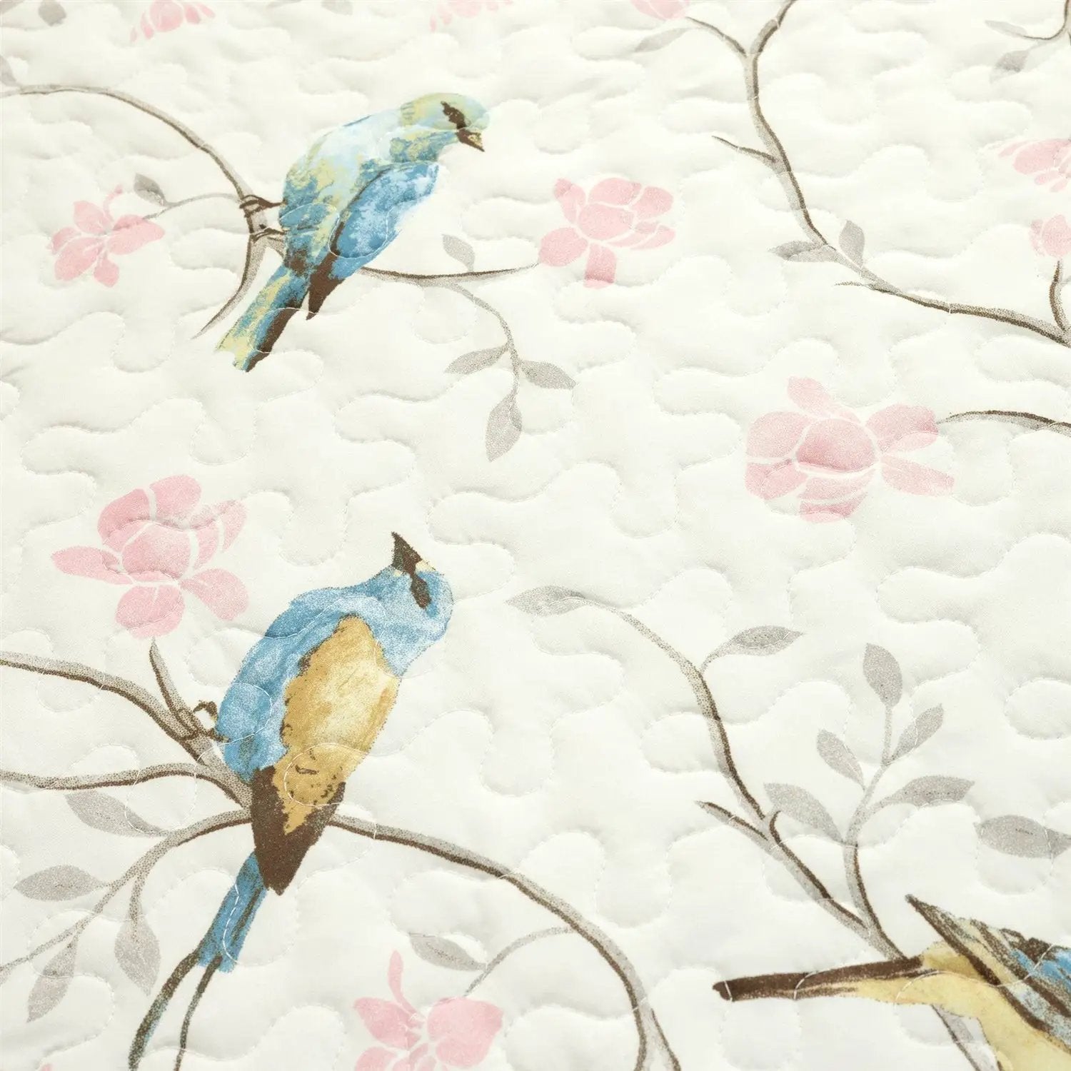 King Size Reversible Polyester Lightweight Floral Birds 3 Piece Quilt Set by HomePacific