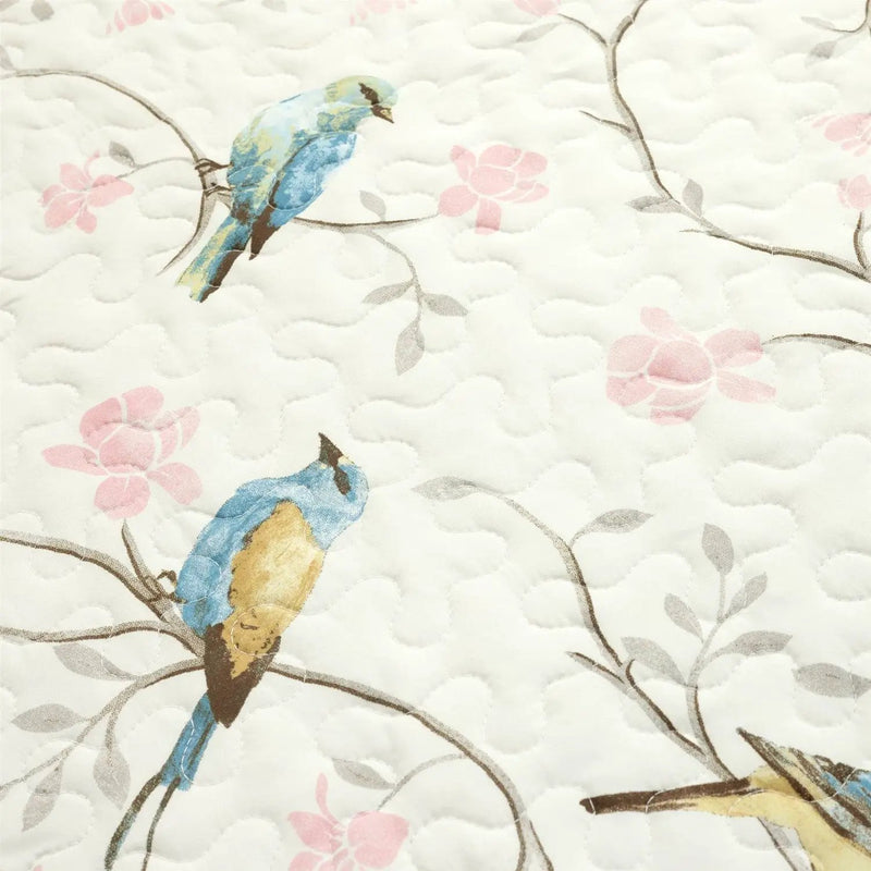 King Size Reversible Polyester Lightweight Floral Birds 3 Piece Quilt Set by HomePacific