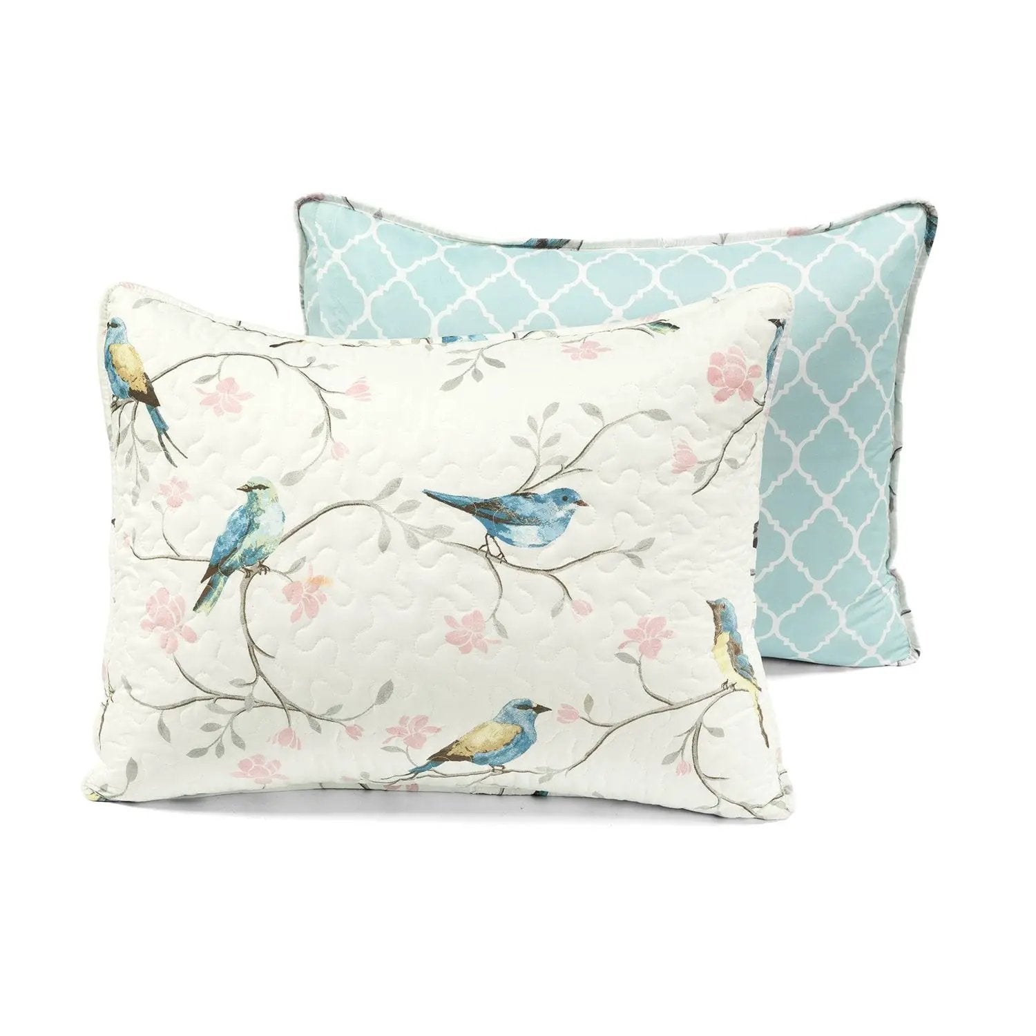 King Size Reversible Polyester Lightweight Floral Birds 3 Piece Quilt Set by HomePacific