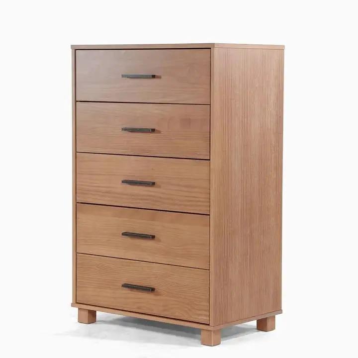 Modern Farmhouse Solid Wood 5 Drawer Bedroom Chest in Light Brown Finish by HomePacific
