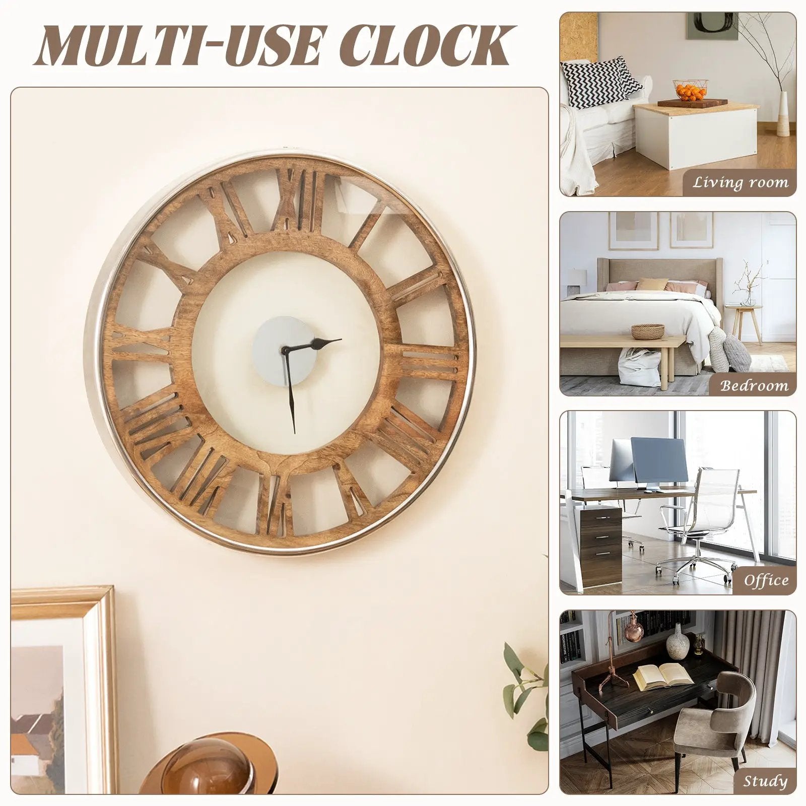 16-20 Inch Silent Wall Clock with Roman Numerals by DirectDeals