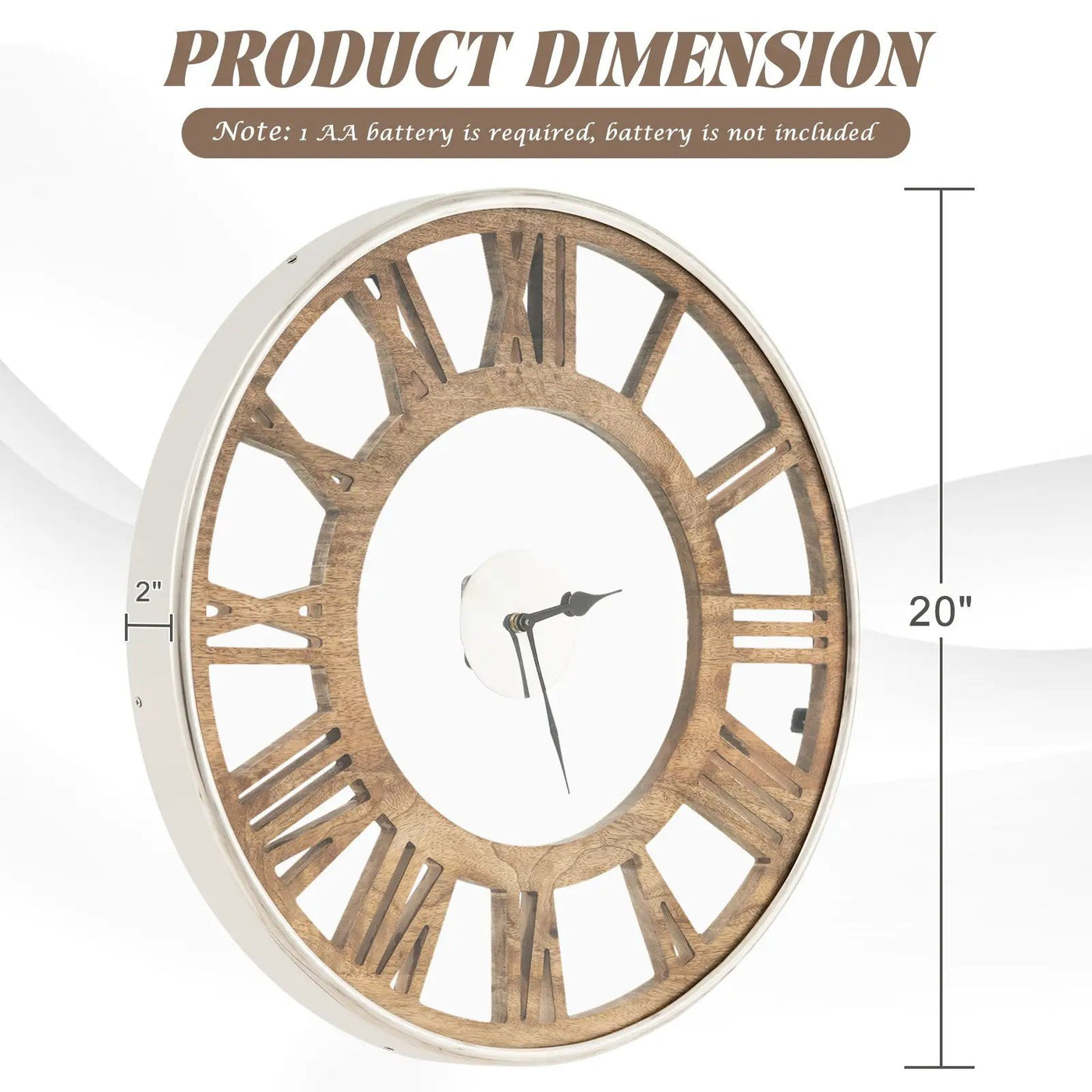 16-20 Inch Silent Wall Clock with Roman Numerals by DirectDeals