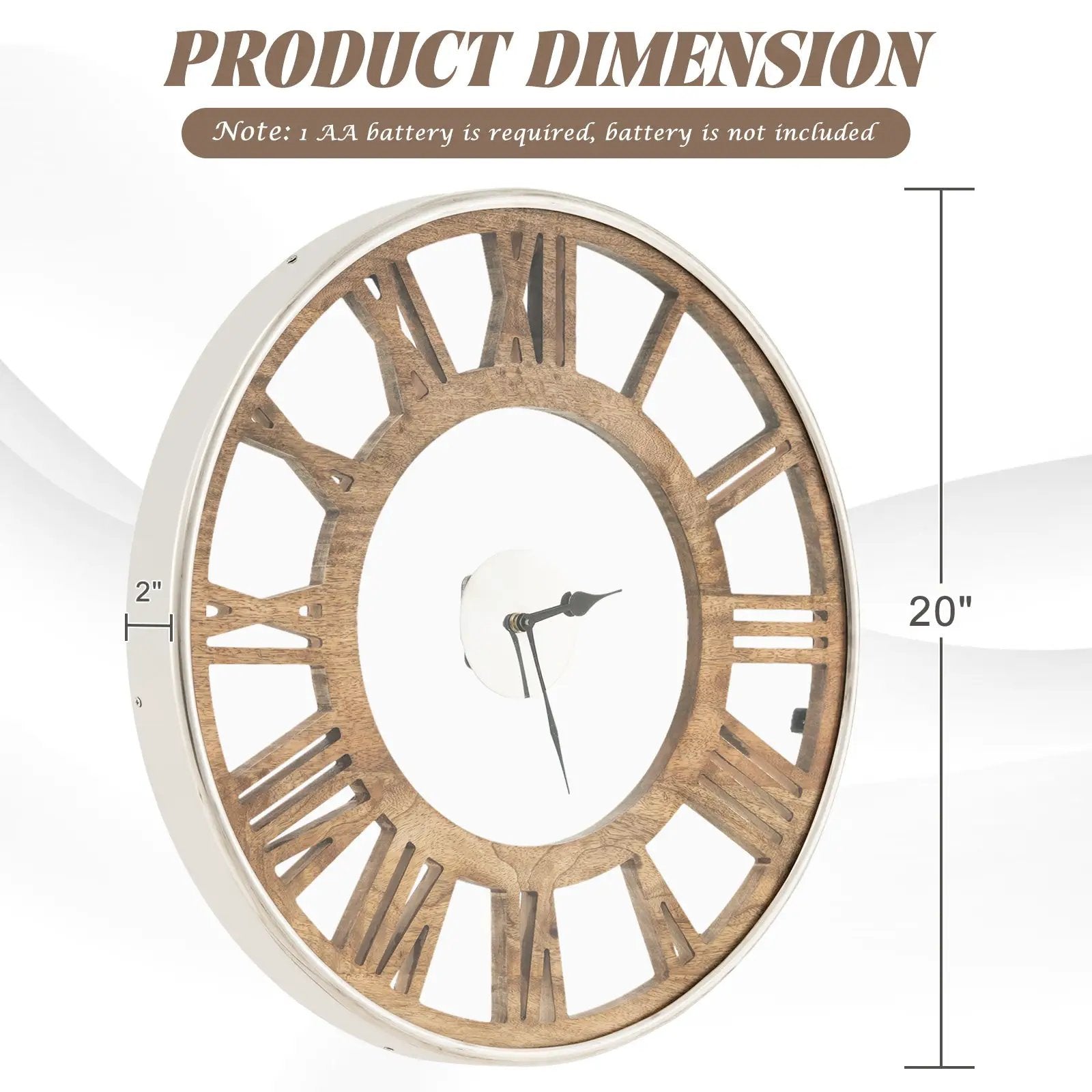16-20 Inch Silent Wall Clock with Roman Numerals by DirectDeals