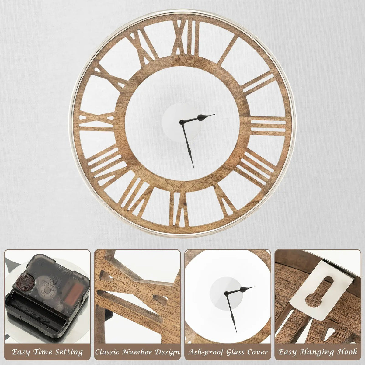 16-20 Inch Silent Wall Clock with Roman Numerals by DirectDeals