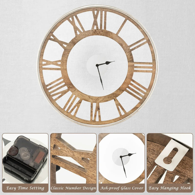 16-20 Inch Silent Wall Clock with Roman Numerals by DirectDeals