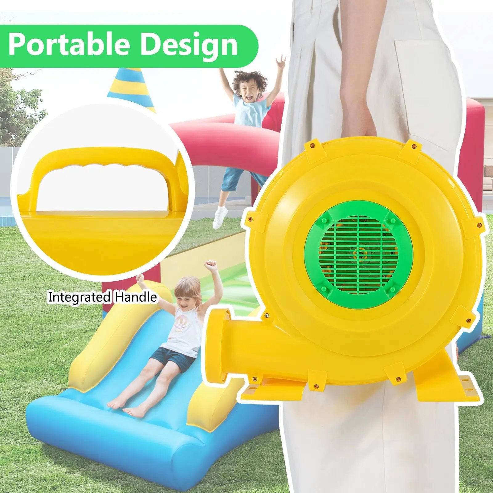 780W Bounce House Blower 1 HP Portable Air Pump Fan with Handle and Ground Stakes by DirectDeals