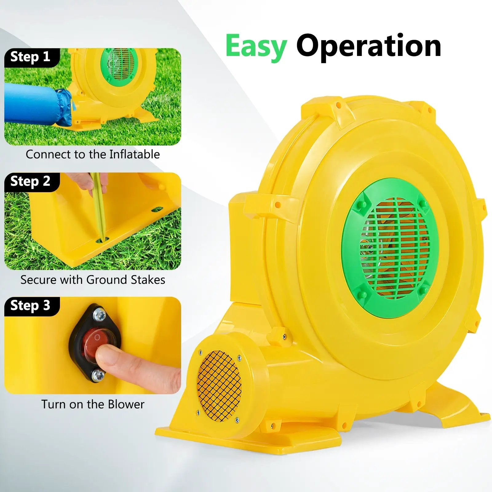 780W Bounce House Blower 1 HP Portable Air Pump Fan with Handle and Ground Stakes by DirectDeals