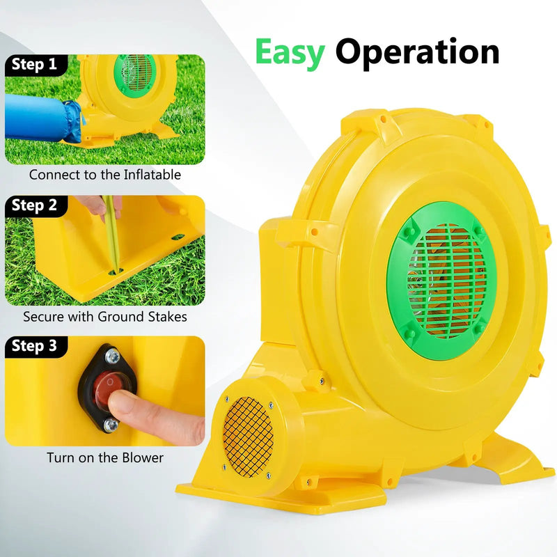 780W Bounce House Blower 1 HP Portable Air Pump Fan with Handle and Ground Stakes by DirectDeals