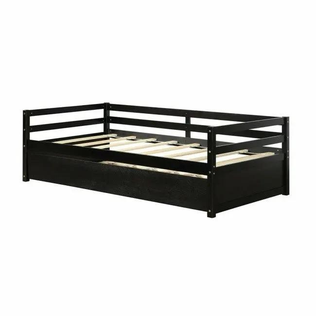 Twin/Twin Dorm Style Trundle Daybed Platform Bed Frame in Espresso by HomePacific