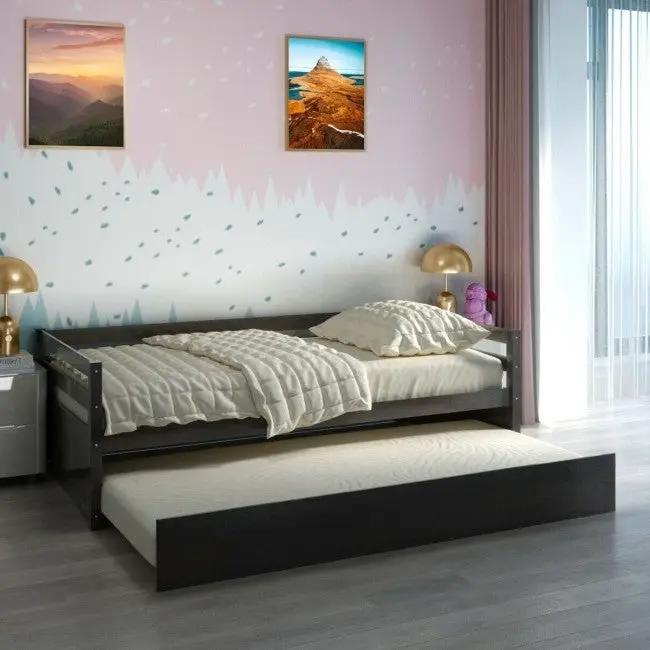 Twin/Twin Dorm Style Trundle Daybed Platform Bed Frame in Espresso by HomePacific