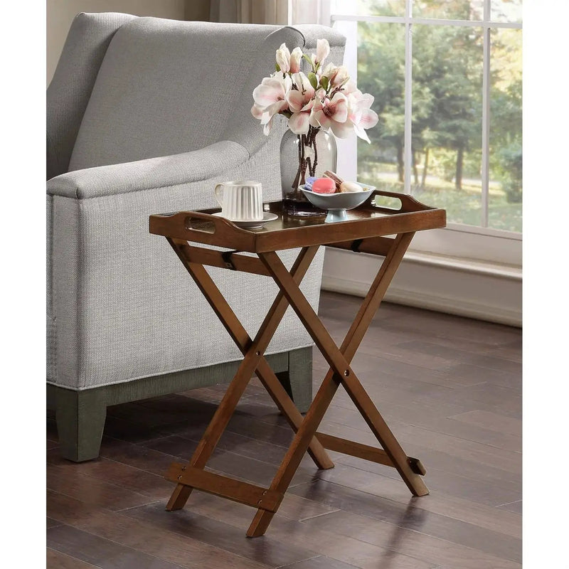 Folding TV Tray Bedside Table in Dark Brown Espresso Wood Finish by HomePacific