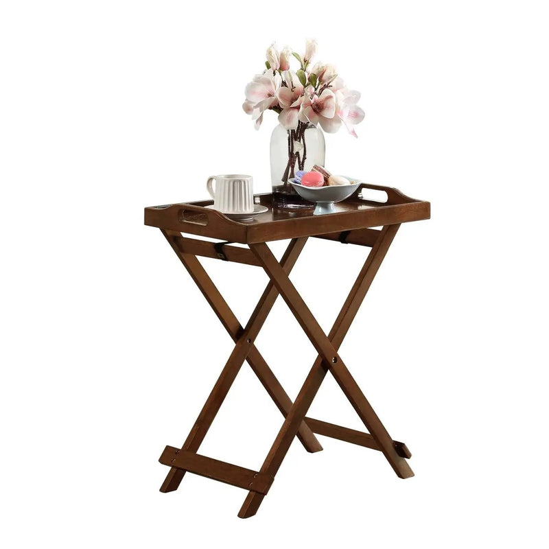 Folding TV Tray Bedside Table in Dark Brown Espresso Wood Finish by HomePacific