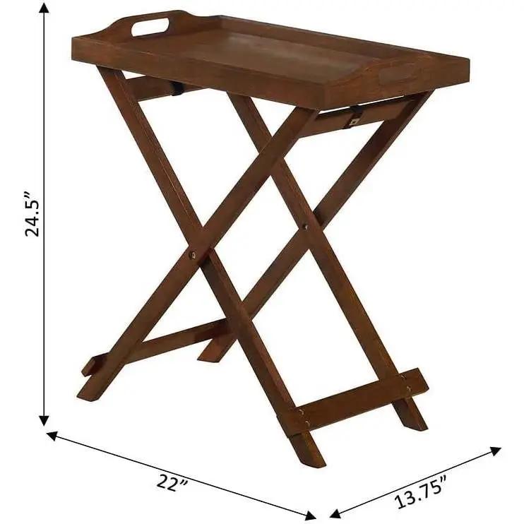 Folding TV Tray Bedside Table in Dark Brown Espresso Wood Finish by HomePacific