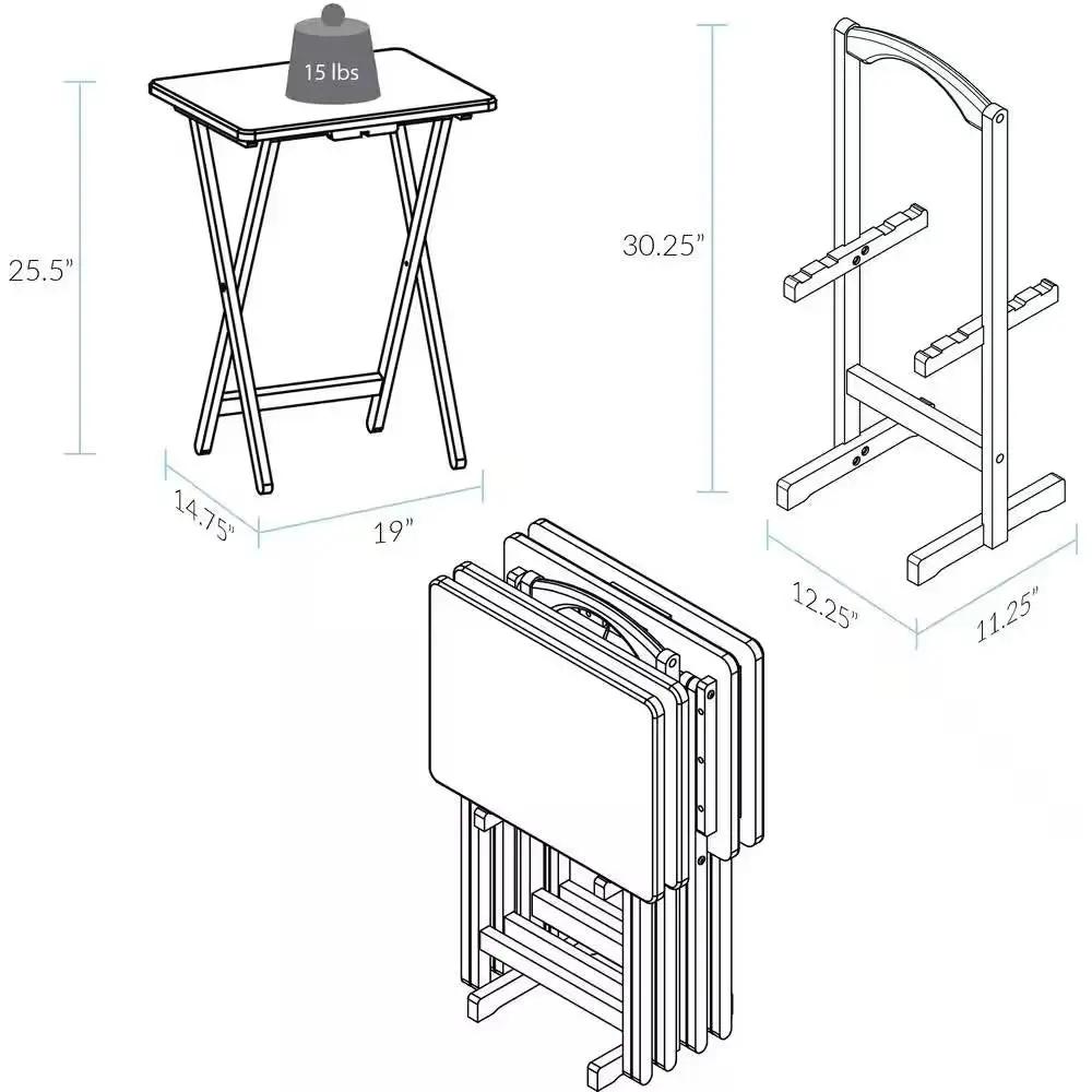 Set of 4 - Folding TV Tray Table Set with Stand in Dark Brown Wood Finish by HomePacific