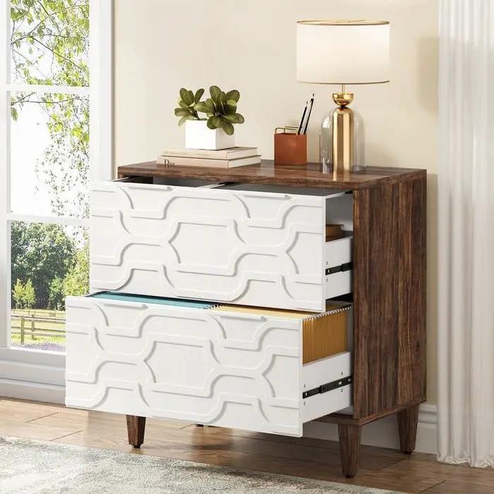 Modern Brown/White Wood 2 Drawer Filing Cabinet Printer Stand by HomePacific