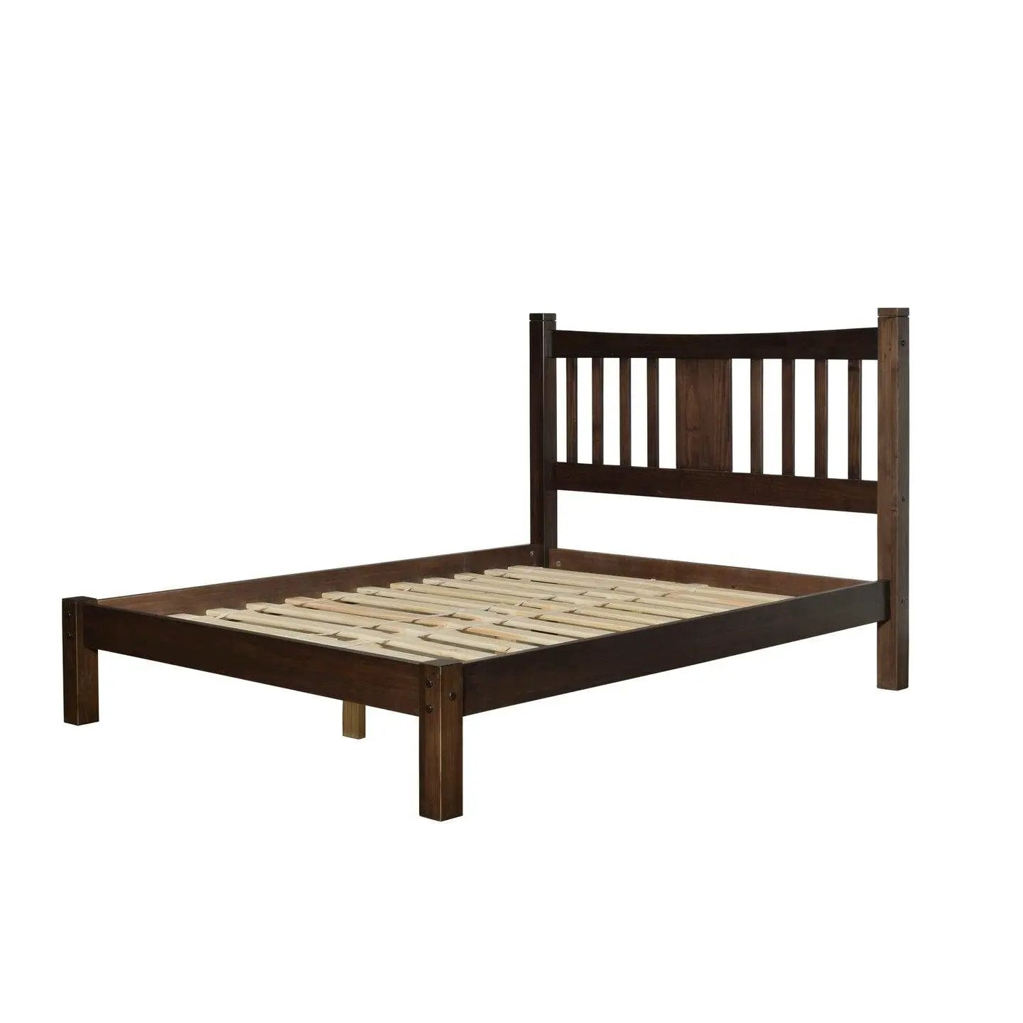 Queen Size Farmhouse Style Solid Wood Platform Bed with Headboard in Espresso by HomePacific