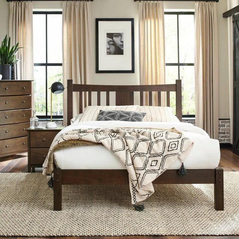 Queen Size Farmhouse Style Solid Wood Platform Bed with Headboard in Espresso by HomePacific