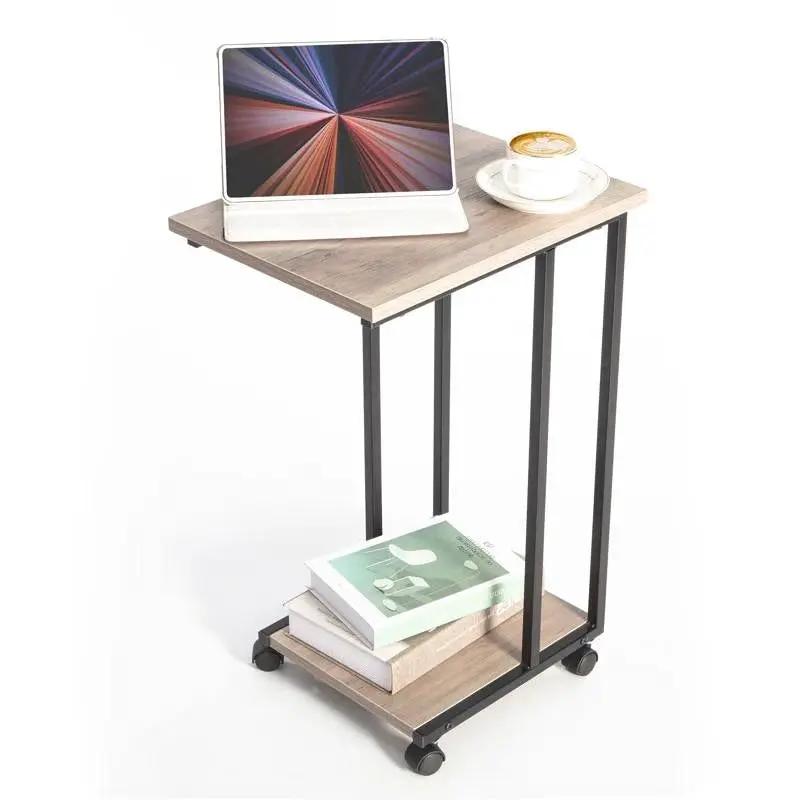 Modern Industrial Style Metal Wood TV Tray Bedside Table with Removable Casters by HomePacific