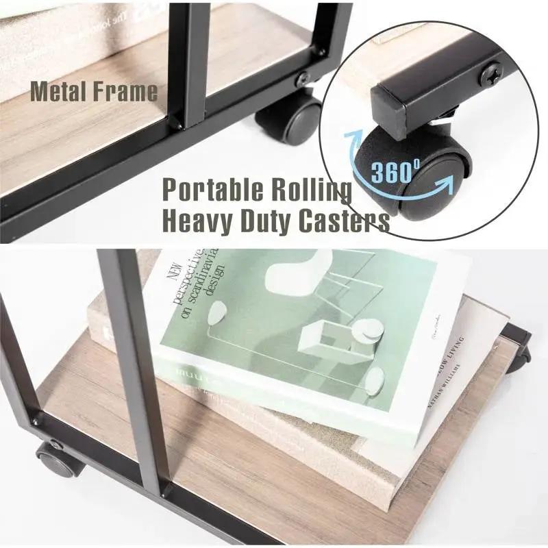 Modern Industrial Style Metal Wood TV Tray Bedside Table with Removable Casters by HomePacific