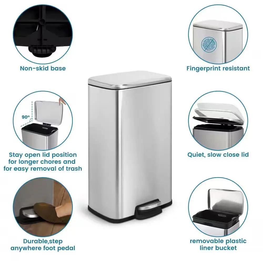 8-Gallon Stainless Steel Kitchen Trash Can with Step-on Lid by HomePacific