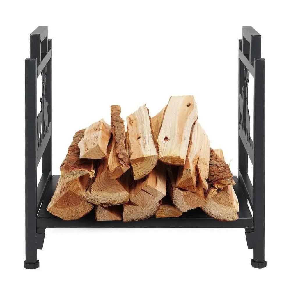 1.5 Ft. Black Metal Firewood Log Rack with Deer Pattern by HomePacific